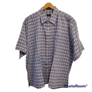 IZOD Blue & Beige Plaid Short Sleeve Button-Down One Pocket Shirt Size XXL